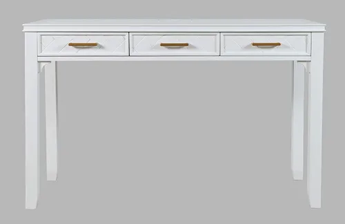 Vista 3 de Jofran Mid-Century - Escritorio moderno de madera de acacia con 3 cajones y puerto de carga USB, escritorio de computadora de 48 pulgadas para Blanc