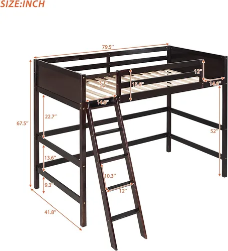 Vista 2 de Harper & Bright Designs Marco de cama individual tipo loft para niños con escalera angular, cama alta de madera para adolescentes, niñas, niños,
