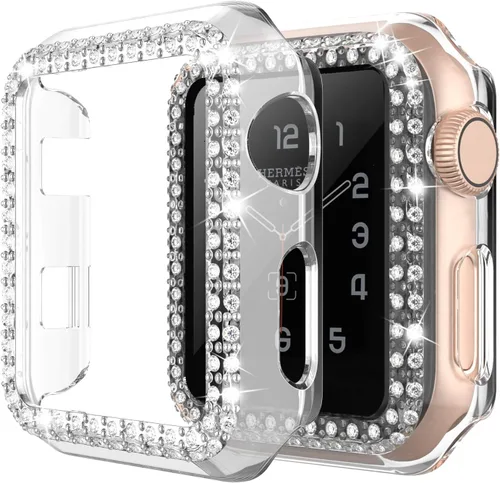Vista 11 de Adepoy - Funda Compatible para Apple Watch de 1.496 Pulgadas Serie 3/2/1, con Brillantes, Funda Protectora con Marco de Pantalla para Mujer, Niña