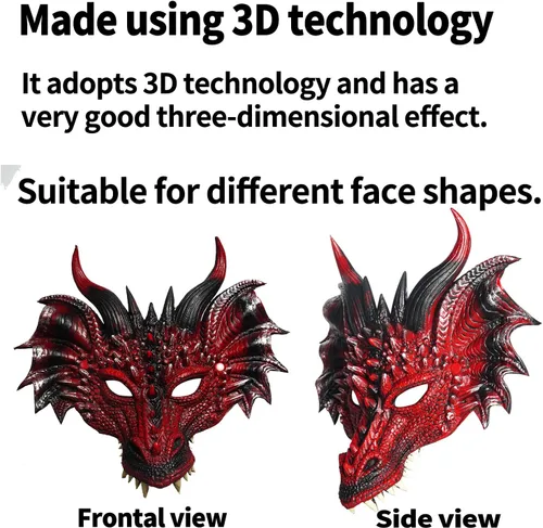 Vista 5 de Tandarui Máscara de dragón 3D, paquete de 2 unidades, disfraz de fiesta de Halloween, cosplay para adultos y hombres, máscaras de media cara