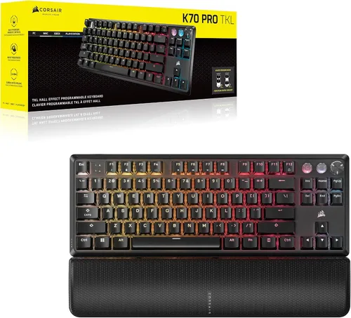 Vista 14 de Corsair K70 PRO TKL RGB Teclado mecánico con cable para juegos sin llave Efecto Hall pre-lubricado MGX Hyperdrive interruptores ajustables, SOCD