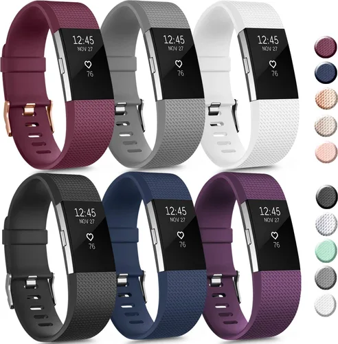Vista 8 de Paquete de 6 correas deportivas compatibles con Fitbit Charge 2, pulseras de repuesto ajustables para mujeres y hombres, pequeñas y grandes