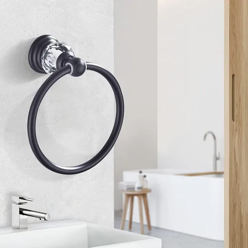 Vista 9 de WINCASE Anillo Toallero de Cristal, Soporte para Toallas de Mano Negro, Colgadores de Toallas Redondos para Baño Montaje en Pared Negro Mate