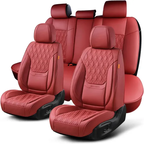 Vista 11 de Fundas de asiento delantero de automóvil, par de fundas de asiento delantero de cuero transpirable con reposacabezas, funda universal de asiento