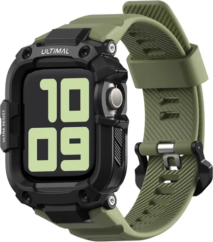 Vista 19 de ULTIMAL Correa resistente compatible con Apple Watch Band de 1.614 pulgadas, 1.575 pulgadas, SE3 SE2 SE Series 9/8/7/6/5/4 con funda, correa a