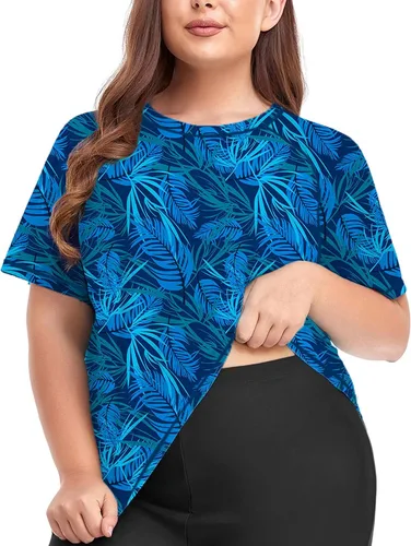 Vista 2 de Inno Camiseta de natación para mujer, talla grande, manga corta, UPF 50+, para entrenamiento, tallas grandes 0X-6X