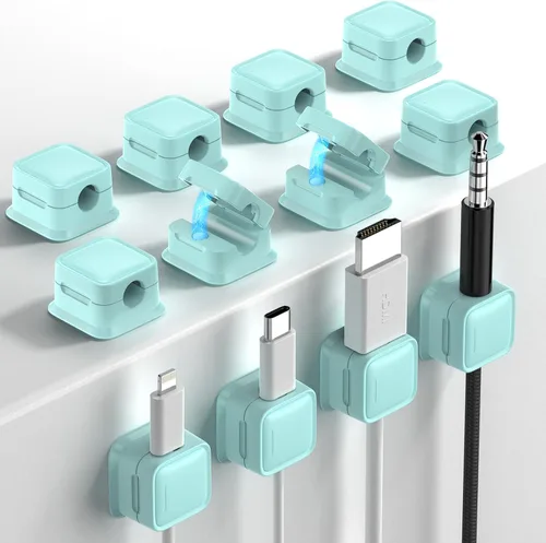 Vista 10 de Paquete de 8 Organizadores de Cables con Soporte, Costop Fuerte Adhesivo Magnético para Gestión de Cables de Escritorio, Fácil de Abrir, Organiza