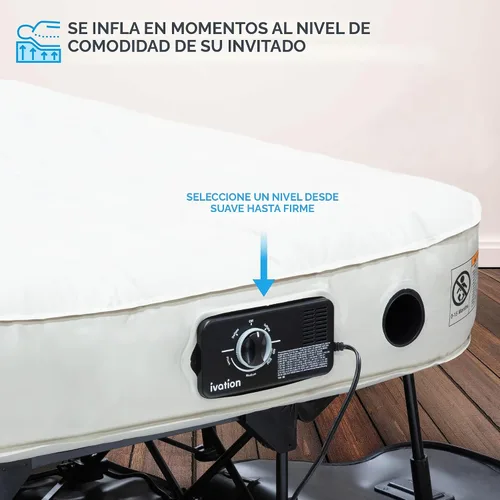 Vista 5 de Colchón hinchable de Ivation EZ-Bed, con marco y funda con ruedas, interruptor de autoapagado para lograr la comodidad deseada, superficie cómoda