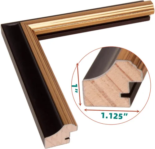 Vista 6 de Marco de fotos vintage neutro de 2 tonos de caoba negra y latón antiguo de 8 x 8 pulgadas, perfil de madera real pintado a mano, con paspartú