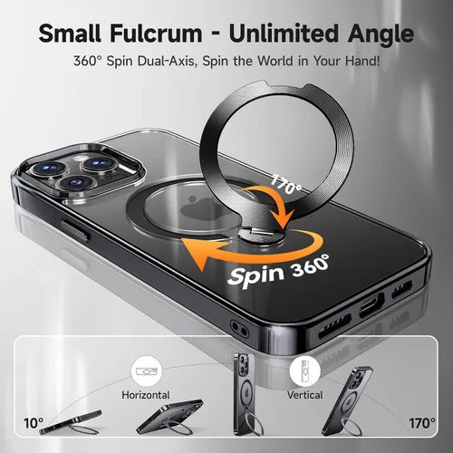 Vista 2 de [Protección Tri-Shield] Funda para iPhone 13 Pro con soporte giratorio de 360° compatible con MagSafe [anillo magnético de CD)