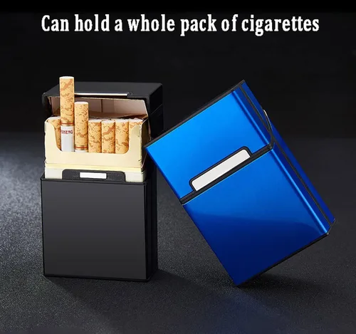 Vista 2 de Caja de cigarrillos Interruptor magnético de aluminio 20 Capacidad 3 Pack (gris+azul+negro, 3.346 in)