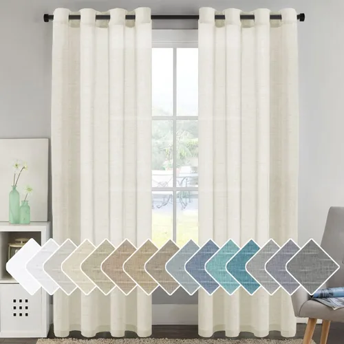 Vista 152 de H.VERSAILTEX Cortinas de lino de mezcla natural para sala de estar/cortinas de lino semitransparentes reductoras de luz de 54 pulgadas de largo