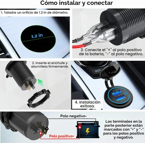 Vista 6 de Paquete de 2 tomas de carga rápida 3.0 de carga rápida de 36 W, 12 V/24 V, doble USB de carga rápida 3.0, adaptador de encendedor de cigarrillos