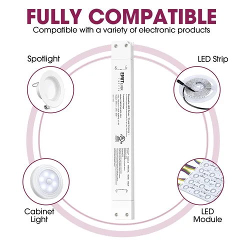 Vista 8 de EMITEVER Controlador LED regulable Triac delgado de 30 W, fuente de alimentación de 100-277 V CA a 24 V CC, transformador de atenuación del 0 al
