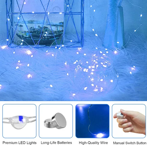 Vista 5 de Paquete de 30 luces de hadas a pilas, 3 modos de velocidad, cadena de 20 luces LED parpadeantes de 7 pies, cable de cobre impermeable, mini luz