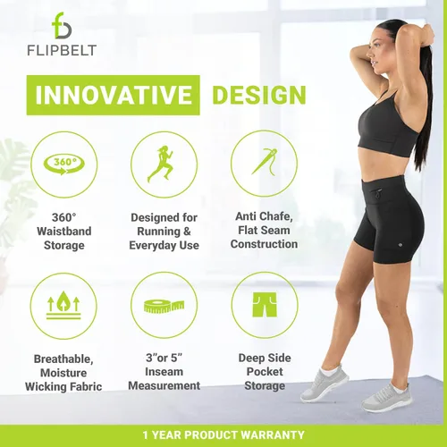 Vista 3 de FlipBelt Pantalones cortos de compresión de cintura alta para mujer con bolsillos para mujer, pantalones cortos de entrenamiento, fitness, correr