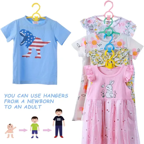 Vista 11 de Perchas de bebé para armario de guardería, paquete de 40 perchas de plástico para niños, ahorro de espacio, antideslizantes, extensibles, para niños