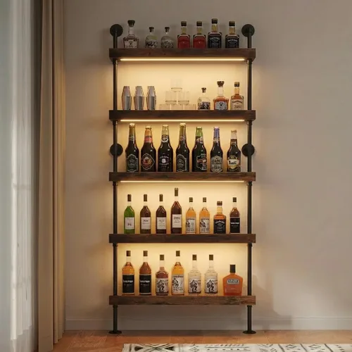 Vista 9 de Estante de vino de 5 niveles montado en la pared, 23.6 pulgadas de Negro