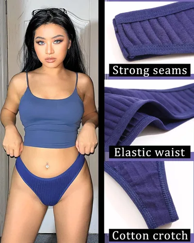 Vista 3 de FINETOO Paquete de 6 tangas de algodón para mujer, transpirables, de tiro bajo, ropa interior sexy S-XL