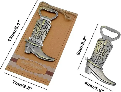 Vista 2 de Abridor de botellas para botas de vaquero para recuerdos de fiesta de boda (12 unidades, tono bronce)