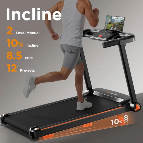 Vista 4 de YUEJIQI Treadmills for Home, 3.0HP Quiet Brushless Foldable Treadmill with Incline, Small Space Portable Running Walking Machine, 300 Lbs Capacity