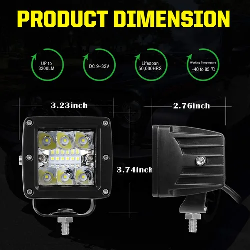 Vista 2 de Barra de luz LED cúbica de 3 pulgadas, 36W, combo de foco y inundación, luces de conducción todoterreno para camioneta, barco, RZR, ATV, UTE, UTV