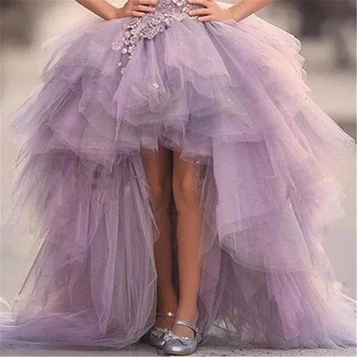 Vista 7 de Uzqast High Low Flower Girl Dresses Appliques Tulle Communion Party Princess Wedding Pageant Ball Gown Dress