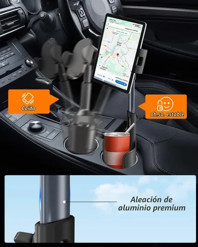 Vista 4 de 3 in 1 Tablet Holder for Car Bottle, 360°Rotatable & Aluminum Telescopic Arm Sturdy Rod Cup Holder Tablet Mount for iPad Pro
