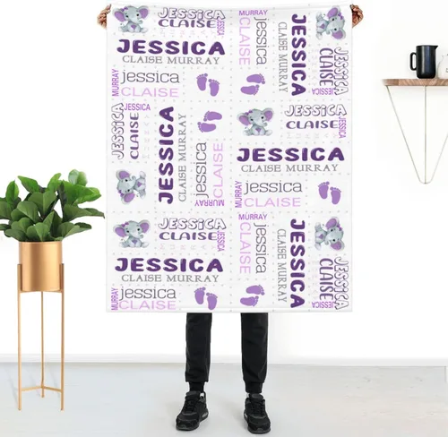 Vista 8 de Mantas de bebé personalizadas para niñas y niños con nombre, mantas personalizadas para niños, artículos de bebé personalizados, regalos Elefante