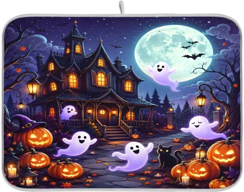 Vista 37 de Tapete de secado de platos de otoño de calabaza y arce de 16 x 18 pulgadas, absorbente para platos de otoño, protector para cocina de secado rápido