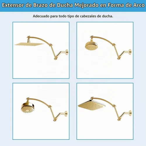 Vista 4 de Brazo de Extensión de Cabezal de Ducha Hibbent, Extensión Ajustable de Latón Sólido de 16" con Junta de Bloqueo, Estándar 1/2", Eleva o Baja