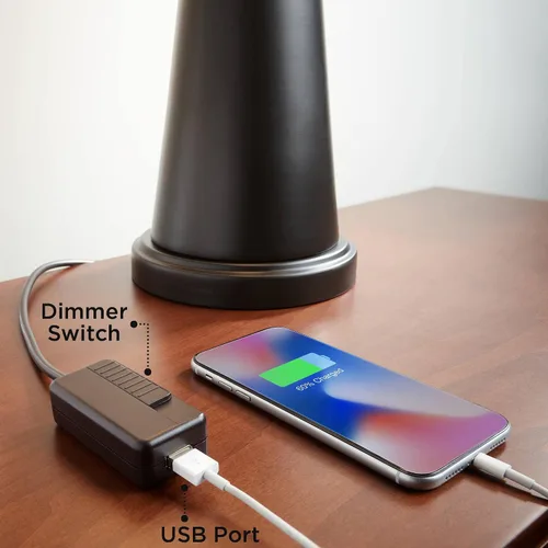 Vista 6 de Franklin Iron Works Teri - Lámpara de mesa rústica de 3 vías con núcleo de casa de campo de 27 pulgadas de alto con atenuador y puerto de carga USB