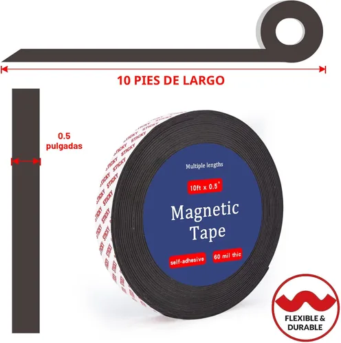 Vista 2 de Towjug Rollo de cintas magnéticas de 10 pies x 1/2 pulgada con respaldo adhesivo 3M, cinta magnética adhesiva flexible para proyectos
