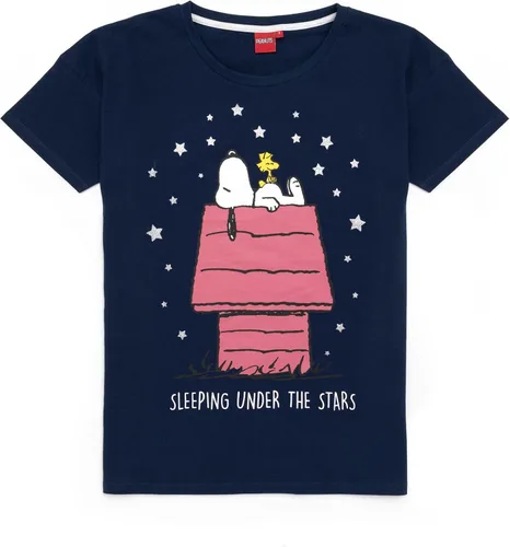 Vista 2 de Snoopy Pijama para mujer, blusa larga o corta, color azul marino, Azul