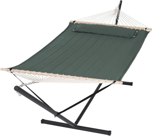 Vista 11 de SUNCREAT Hammocks Hamaca doble extragrande con soporte de 12 pies, capacidad de 475 libras, hamaca portátil al aire libre con barra separadora