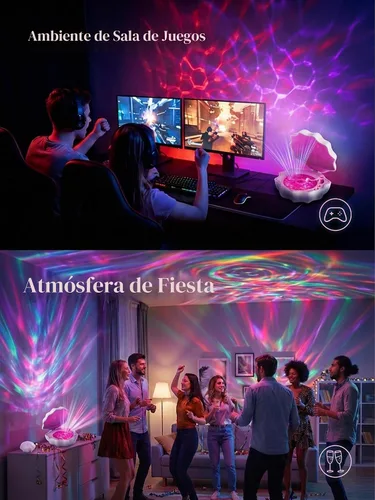 Vista 4 de Luz Proyector de Olas del Océano, Luz Nocturna de Concha con Altavoz Bluetooth Integrado, Control Remoto, Ruidos Blancos para Decoración