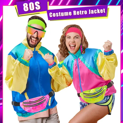 Vista 7 de Shinymoon Juego de 2 accesorios de disfraz de Halloween de los años 80 para adultos, rompevientos retro de los años 80 para hombres, mujeres