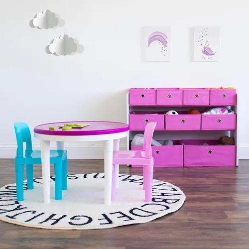 Vista 4 de Juego de mesa de actividades para niños 2 en 1 de plástico compatible con LEGO y 2 sillas Tot Tutors CT642, colores brillantes, Plástico, Brillante