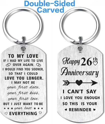 Vista 2 de Llavero de aniversario, regalo para él, ella, hombres, mujeres, marido, esposa, novia, novio, parejas, boda, aniversario, joyería
