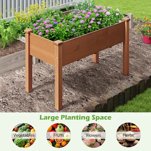 Vista 8 de Giantex Cama de jardín elevada, maceta elevada de madera con forro protector y orificio de drenaje, maceta elevada para plantar verduras, flores