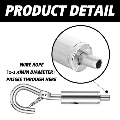 Vista 4 de Zonon 20 piezas de tensión de gancho y ojo portátiles para 1/25-1/16 galvanizado/304/316 cuerda de cable de acero inoxidable colgante de luz