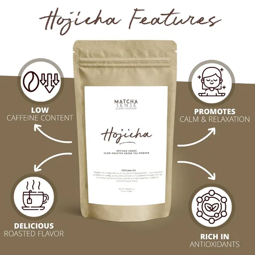 Vista 4 de Matcha Sense - Auténtico polvo japonés de Hojicha - Té verde tostado lento premium, baja en cafeína, alternativa al café, bolsa resellable fácil