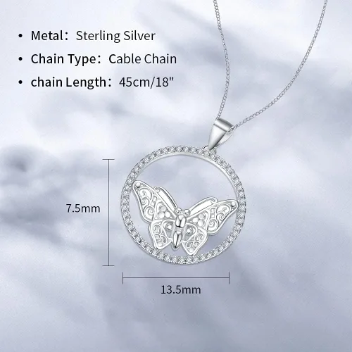 Vista 6 de SFERT Woman's Butterfly Tassel Pendant Necklace Clavicle Chain 925 Sterling Silver Jewelry Lovely Animal Clavicle Chain For Girl