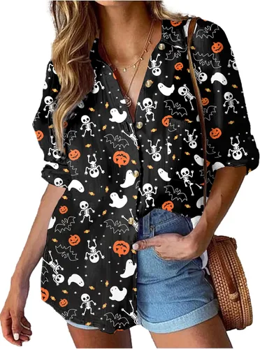 Vista 24 de HOTOUCH Camisa de manga larga con botones de lino para mujer, blusa de algodón casual, holgada, con cuello, para trabajo, de gasa, con bolsillo