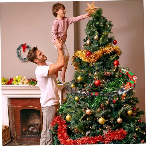 Vista 5 de Juegos de trenes de Navidad para alrededor del árbol, juego de tren eléctrico para árbol de Navidad con música y luz, trenes modelo para niños