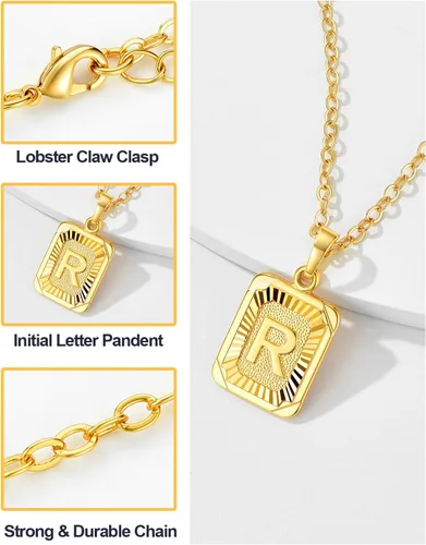 Vista 5 de U7 Collar con monograma A-Z 26 letras colgantes chapado en oro de 18 quilates, chapado en platino, collares cuadrados con inicial mayúscula