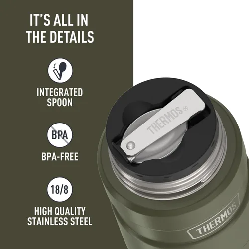 Vista 5 de THERMOS Stainless King - Tarro de alimentos aislado al vacío con cuchara, 16 onzas, verde militar mate Stainless Steel Insulated Food Container
