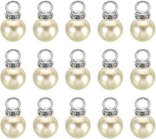Vista 18 de PATIKIL 100 cuentas de perlas de perlas de imitación con diamantes de imitación DIY para hacer joyas, pulseras y aretes Plateado blanco