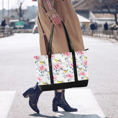 Vista 2 de Flowers Birds Fashion Tote Bags for Women Laptop with Zipper Large Work Bags for Women for College with Diaper maletin ejecutivo para mujer