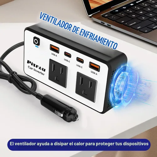 Vista 4 de Inversor de corriente para coche de 300 W, PiSFAU CC 12 V a CA 110 V Adaptador de enchufe de coche con múltiples USB [USB-C de 24 W] / Cargador